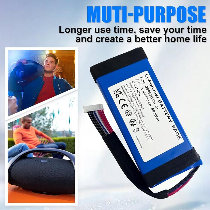 Замінний акумулятор для Bluetooth-колонки JBL Boombox 1, заміна акумулятора GSP0931134 01, сумісний з JBL JEM3316, JEM3317, JEM3318. Літій-полімерний акумулятор.