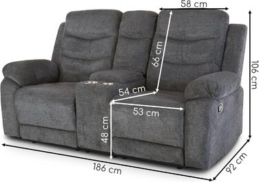 Крісло для кіно Raburg, 2-місне крісло для телевізора з механічною функцією розслаблення та відкидання, легким підйомом, підстаканником, відділенням для закусок, комфортною підкладкою, вантажопідйомністю 130 кг на сидіння Pixx, мікрофібра Темно-сірий Темн