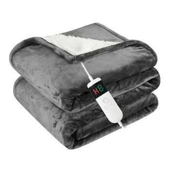 Ковдра з підігрівом та автоматичним вимкненням, 130x180 см, 10 налаштувань температури, 8-годинний таймер автоматичного вимкнення, захист від перегріву, фланелева ковдра з підігрівом, можна прати в пральній машині, для дому та офісу, темно-сіра, 130 x 180