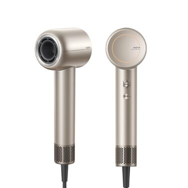 Фен для волосся MOVA Shine 10 швидке сушіння, Moisture Caring Tech, безщітковий двигун 110 000 об/хв, низький рівень шуму, плазмові іони, концентратор, NTC-контроль температури (1000 вимірів/с), для дому, салонів та подорожей, Gold
