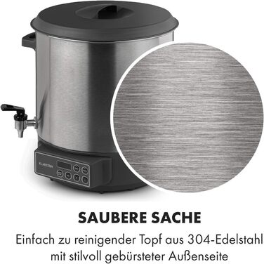 Машина для консервування мармеладу Klarstein Lady Дозатор гарячих напоїв Горщик для консервації, 27 літрів, 1800 Вт, 30-100 C, таймер, функція збереження тепла, захист від перегріву, матова нержавіюча сталь