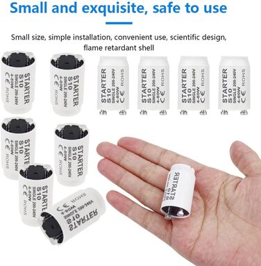 Пускач для люмінесцентних ламп BlueXP 12 шт. Стартер S10 longlife 4-80 Вт 200-240 В пускач для люмінесцентних ламп індивідуальне перемикання люмінесцентних ламп