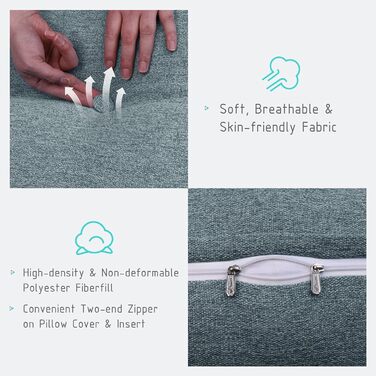 Подушка Johnear Wedge з бічною кишенею трикутна подушка для спини ліжка та дивана, подушка для читання з функцією підтримки, поперекова подушка та подушка для книги (сіра, 45 см)