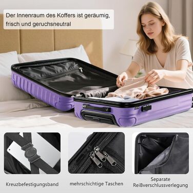 Ручна валіза Voyager 55x35x23 см, валіза з жорстким корпусом та візком, маленька, легка дорожня валіза з 4 колесами, кодовий замок, світло-фіолетовий, розмір S