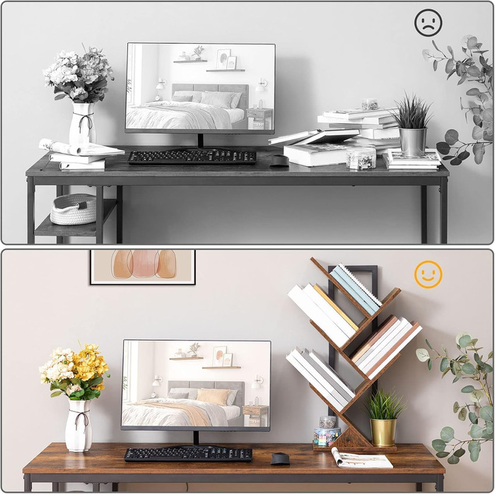 Книжкова полиця HOOBRO, окремостояча полиця з 4 полицями, дерев&39яна полиця для DVD, деревоподібна, металевий каркас, для вітальні, кабінету, дитячої кімнати, вінтажний коричневий EBF04SJ01G1 34 x 20 x 71 см темно-коричневий чорний