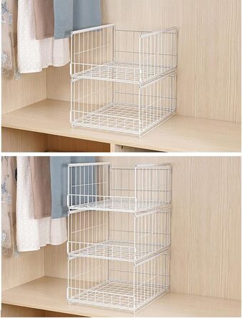 Організатор для шафи з 3 предметів, штабелювана коробка для зберігання, органайзер для шухляд шафи, металева полиця, складна система організації гардеробу для дому, білий, великий