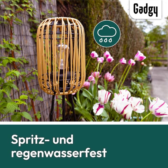 Вуличний світлодіодний сонячний торшер Gadgy - Водонепроникний садовий торшер - Сонячний балконний торшер для сталого освітлення - Світлодіодний зовнішній торшер-штатив - Сонячна лампа з натурального ротанга