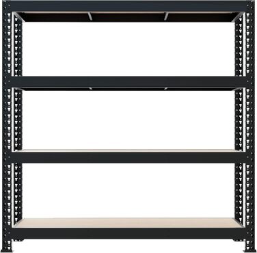 Стелаж для зберігання Metalkas MEGA-MET 500 з 4 полицями з МДФ, 180x180x60 см, вантажопідйомність полиць 500 кг, полиці з регулюванням висоти, надміцний стелаж, стелаж для підвалу, стелаж для майстерні, виготовлений з металу, чорний 180x180x60 см/вантажоп