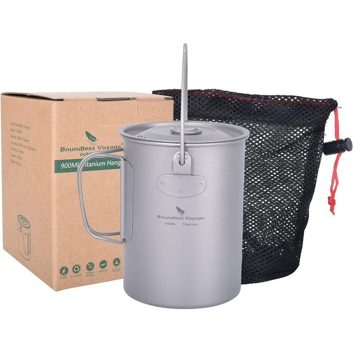 Безмежна подорож Титанова підвісна чашка 900 мл зі складною ручкою Відкритий кемпінг Туристичний горщик для приготування їжі Ультр