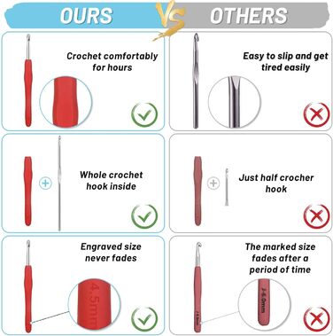 Повнорозмірний набір гачків із 15 предметів, набір гачків VEVOQIM із 41 предметів для вязання гачком для початківців із аксесуарами для вязання гачком, ергономічний гачок для вязання гачком з мякої гуми, набір гачків для вязання, набір гачків для вязання 