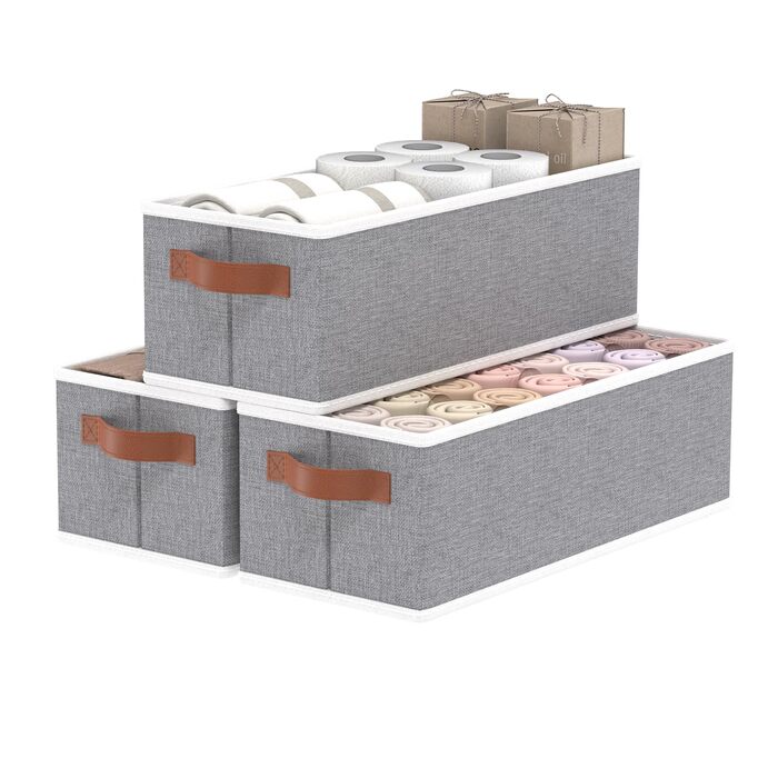 Набір коробок для зберігання OUTBROS із 3 предметів, складні кошики для зберігання з ручками, коробки-органайзери для гардеробу, спальні та офісу, сірі, 38 x 15,5 x 13 см (3 шт.)