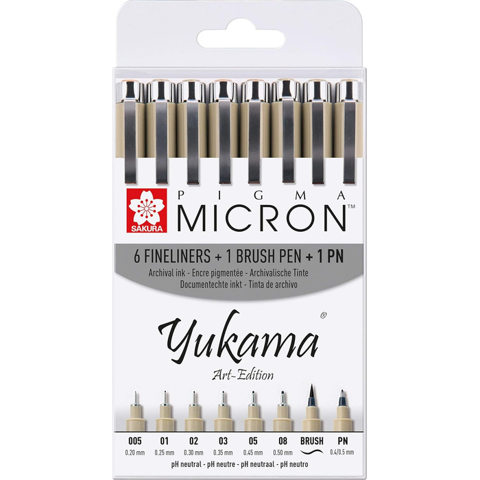 Набір Yukama Sakura Pigma Art Edition з 8, 6 Pigma Micron Fineliners 1 ручка Pigma Brush 1 ручка Pigma PN, чорна