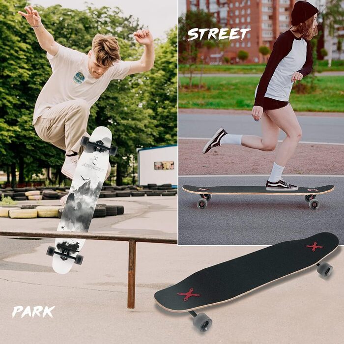 Лонгборд 118 см Pro Cruiser Trick 8-шаровий клен Black довгий круїзер для трюків 46" повний компліт для початківців дорослих підлітків дівчаток хлопчиків ландшафтний фрірайд оригінал 2025