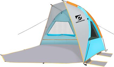 Пляжний намет UNC для 2-3 осіб захист від сонця UPF 50, водонепроникна підлога з поліетилену та 3 сітчасті вікна, переносний пляжний навіс, легке складання на вулиці (синій)