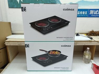Інфрачервоні конфорки CUSIMAX 2 шт. електричні, склокерамічна варильна поверхня 2 варильні поверхні з термостатом для захисту від перегріву, подвійна конфорка ідеальна для приготування їжі, кемпінгова конфорка нержавіюча сталь чорна склокераміка 50.0 * 33