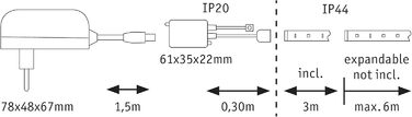 Світлодіодна стрічка MaxLED 250 Базовий набір 3м з покриттям IP44 11 Вт 810 лм регульована біла 24 ВА смуга з можливістю затемнення пластик 2700 K, 79877