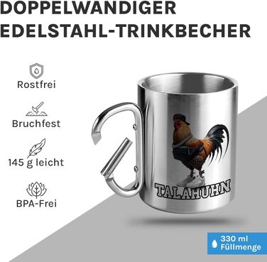 Чашка для пиття з нержавіючої сталі з карабіном Ідея подарунка 330 мл Чашка Кемпінг Клуби, Карнавал, Чашка Марді Гра, Марді Гра Срібна