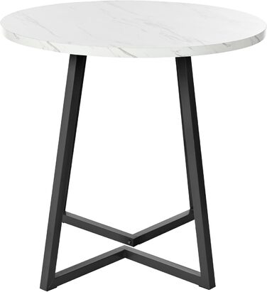 Круглий обідній стіл Merax, мармуровий візерунок, для 2-4 осіб, металевий каркас, регульовані ніжки, промисловий дизайн, підходить для ресторану, вітальні, кухні, їдальні, білий/чорний, 80x80x75 см Білий1/чорний 80 x 80 см