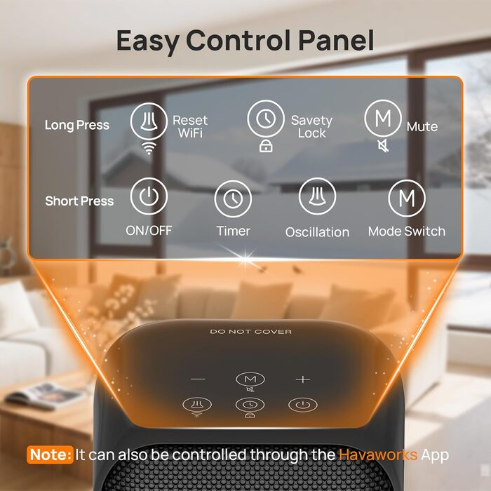 Енергозберігаючий вентилятор-обігрівач, портативний керамічний PTC вентилятор-обігрівач потужністю 1500 Вт, тиха робота, коливальна панель 70, 12-годинний таймер, захист від перегріву та перекидання, сумісний з Alexa та Google Assistant, чорний, 4 режими