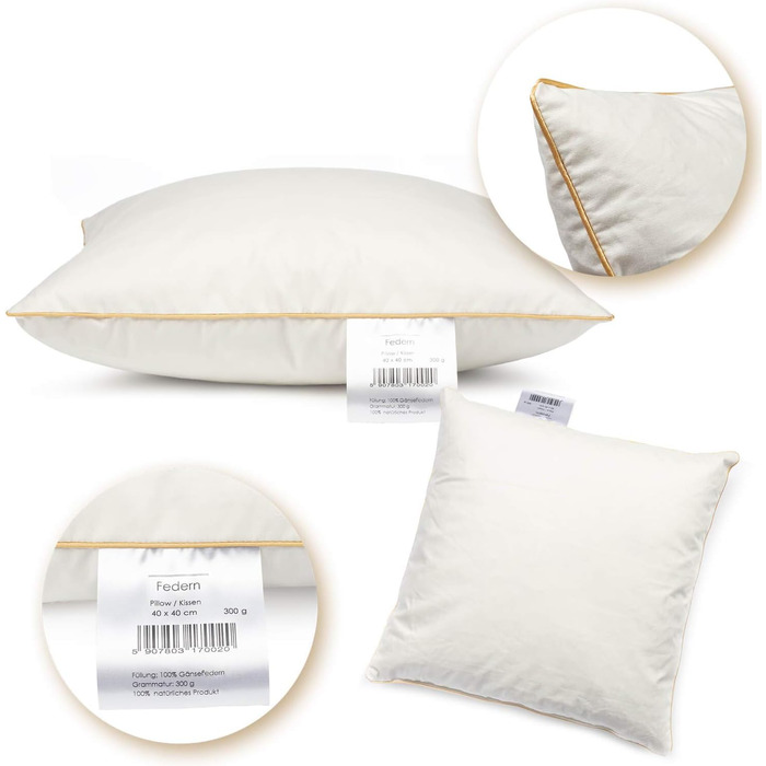 Пухова подушка H&F Home Textiles 40x40 см Наповнювач подушки 300 г 100 пір&39я Подушка із сертифікатом Oeko-Tex Чохол 100 бавовна