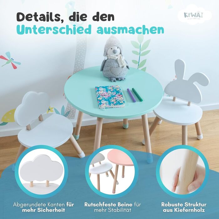 Дитячий стіл з 2 стільцями, дитячий комплект сидіння, дерев&39яний, білий, маленький столик, дитячий комплект сидіння, дитяча кімната, спальня, скандинавський стиль (м&39ятно-зелений)