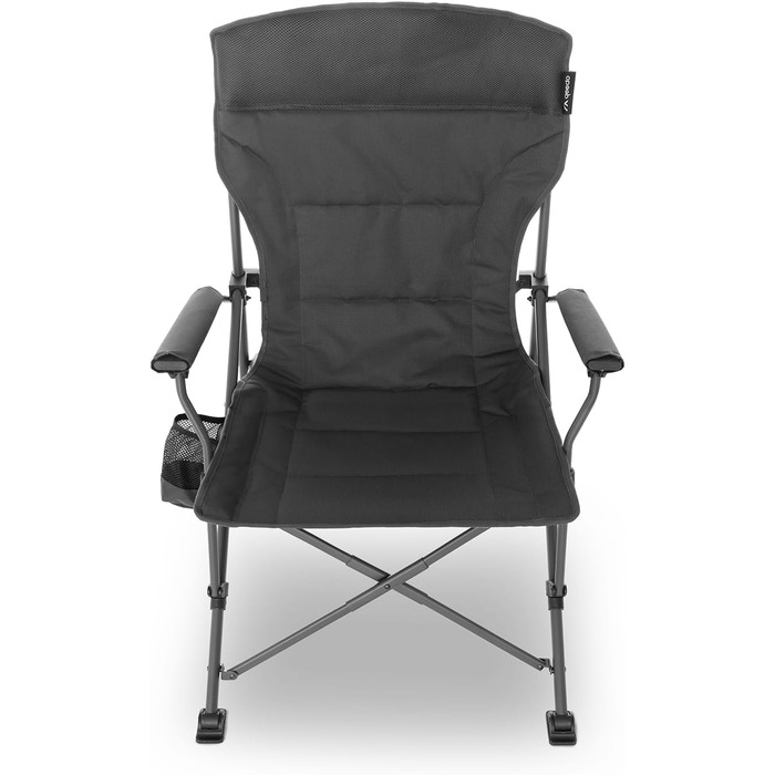 Міцний кемпінговий стілець XXL, вантажопідйомність до 250 кг, з підлокітниками, тримачем для напоїв, сумкою-холодильником та міцною сталевою рамою, крісло для риболовлі, складне, довговічне, темно-сірий колір