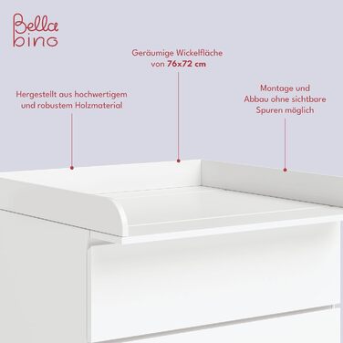 Насадка для пеленального столика BELLABINO Oti Насадка для пеленального столика для комодів Malm, Hemnes, Nordli високоякісна насадка для пеленального столика білого кольору стандарт 10 x 74 x 80 см