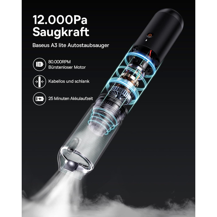 Ручний пилосос Baseus A3 Lite акумуляторний автомобільний пилосос, автомобільний пилосос 12000pa з швидкою зарядкою USB-C, автомоб