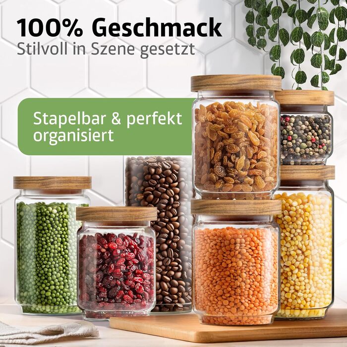 Набір банок для зберігання з кришками НОВИНКА ГЕРМЕТИЧНІ ТА ЗАХИЩЕНІ ВІД МОЛІ Скляні контейнери для зберігання з дерев&39яними кришками Банки для спецій та продуктів 300, 500, 700 та 1000 мл 4 різних розміри