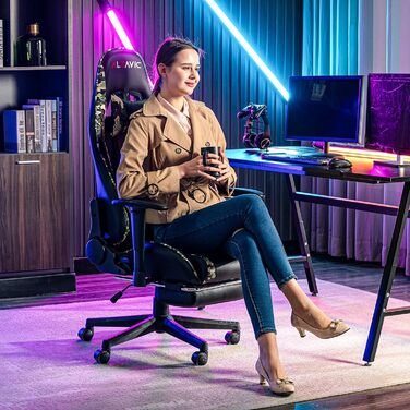 Ігрове крісло ALEAVIC з підставкою для ніг, гоночне крісло, ергономічне офісне крісло, ігрове крісло для ПК, висока спинка. (камуфляжний колір)