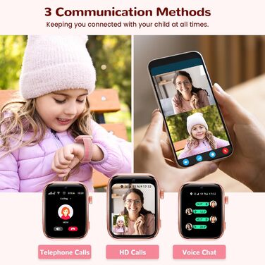 Дитячий смарт-годинник з функцією відеодзвінків та телефону, дитячий годинник з GPS, голосовим чатом, WhatsApp, WiFi, SOS, SMS, шкільним режимом, крокоміром, водонепроникний IP68, будильник, дитячий смарт-годинник для дівчаток/хлопчиків, рожевий