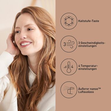 Фен для волосся Panasonic EH-NA63 Nanoe, 2000 Вт, з дифузором та насадкою для стайлінгу, регулювання температури та потоку повітря, для сяйва волосся, ергономічний дизайн, колір Rose Gold