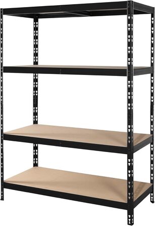 Міцний стелаж 178,5 x 130 x 60 см, чорне порошкове покриття ширина 130 см 4 полиці, кожна з максимальним навантаженням 250 кг Полиця для зберігання, металева полиця, полиця для підвалу