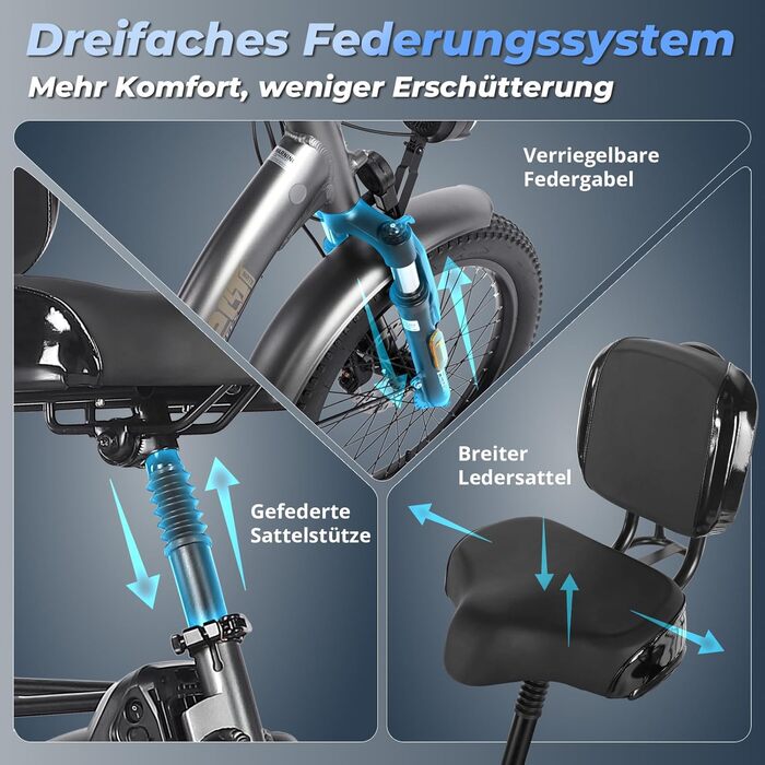 Колісний складний електровелосипед 48V 23.45Ah акумулятор 115KM шосейний офіційний Жіночий електровелосипед 180KG, електричні велосипеди 65Nm, Fat електровелосипед для чоловіків 20 дюймів, вантажний електровелосипед IPX5 оновлення, синій, шосейний акумуля