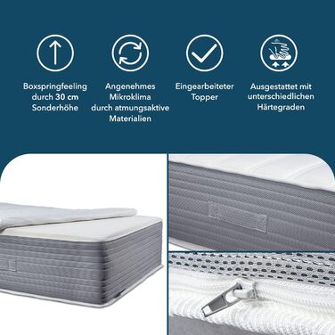 Матрац із пружинним блоком 90x200 см, висота 30 см, двосторонній матрац H2 та H3 з літнім та зимовим боковинами, 100-денний пробний період, матрац для ліжок із пружинним блоком, ефект пам&39яті, сертифікований Oeko-Tex 100, 90 x 200 см