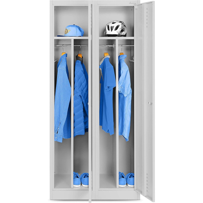 Шафа-шафа Jan Nowak, металева шафа, гардероб, шафа-шафа 2 відділення з вішалкою для одягу, роздільниками, вентиляційними отворами, 4 гачки для одягу на відділення 180 см x 80 см x 50 см, сірий