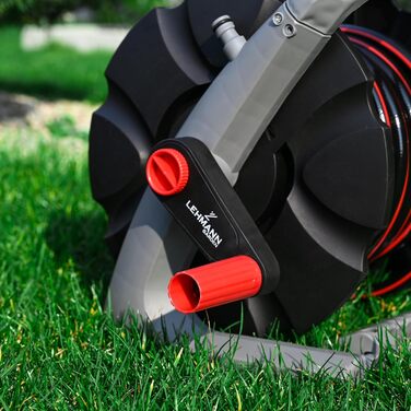 Намотувач садового шланга 20 м - настінний, з ручкою для перенесення - мобільний барабан для шланга з розпилювачем та з'єднувачами 1/2 / 3/4 - підключення до крана 3/4