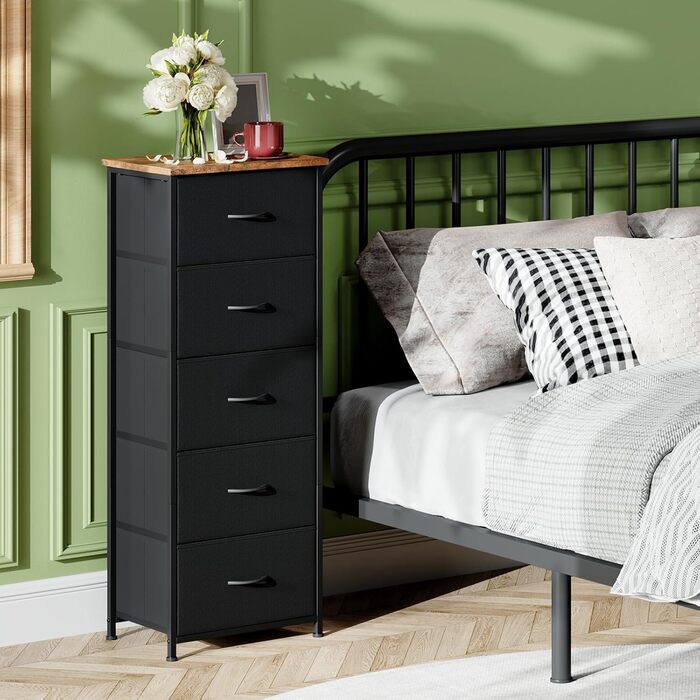 Тканинний комод Somdot для спальні, вітальні, коридору, комод, шафа для зберігання, тканинний комод, 5 тканинних шухляд, рустикальний коричневий, 30Г x 42Ш x 114,5В см (5 шухляд)