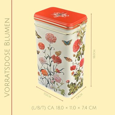 Бляшанка для зберігання FridolinEdition - бляшанка для кави, бляшанка для чаю - тиснення та майстерне лакування - Художниця Марія Сібілла Меріан - Розміри (Ш/В/Г) приблизно 11 18 7,4 см, Об&39єм приблизно 1,5 л