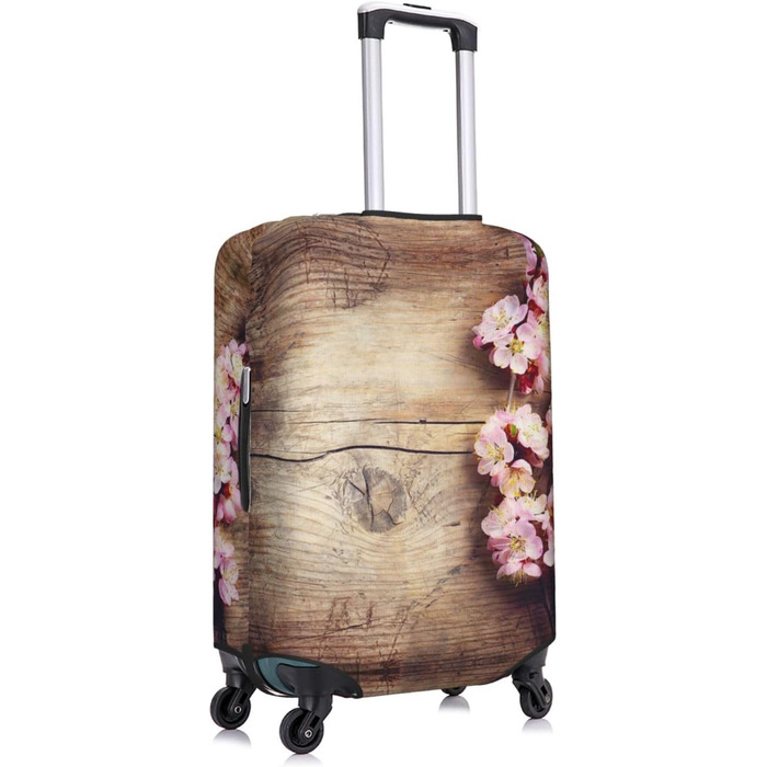 Чохол для валізи Квітучий пірїнок з принтом на деревяній текстурі, еластичний захист від подряпин та пилу, чорний, розмір 85 см