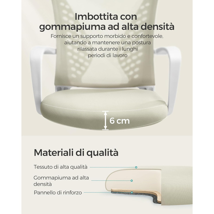 Офісний стілець SONGMICS, стілець для роботи з сітчастою оббивкою, комп&39ютерний стілець з регульованою висотою, обертовий стілець, функція гойдання, повітропроникний, офісний, кабінетний, вантажопідйомність до 120 кг, колір капучино бежевий OBN022K01 ко