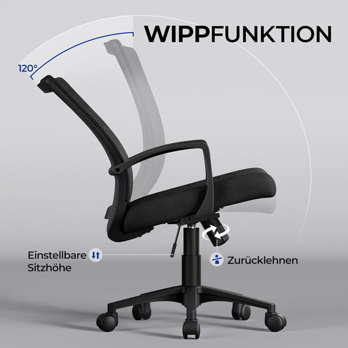 Ергономічне офісне крісло Yaheetech, сітчасте крісло для столу, робоче крісло з підлокітниками, сітчасте крісло для керівника, комп&39ютерне крісло з регульованою висотою (136 кг), дихаюче, функція гойдання, чорне, фіксовані підлокітники