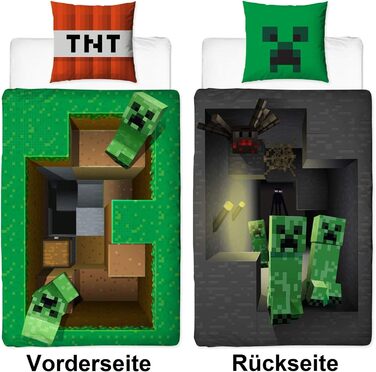 Комплект постільної білизни для хлопчиків Minecraft - дитяча постільна білизна 135x200 80x80 см з 100 бавовни - зелений 3D-мотив з