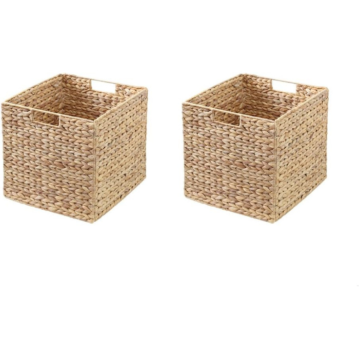 Кошики Kallax, набір з 2 шт. Виріб з натурального водяного гіацинта Ідеально підходить для полиць Kallax 34 x 32 x 32 см Міцний кошик для зберігання Складаний Спеціальна пропозиція