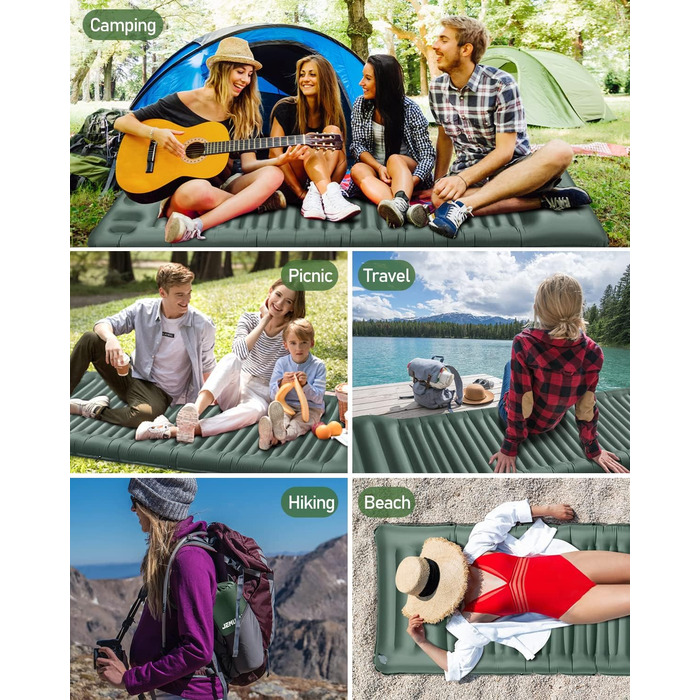 Килимок для сну в кемпінгу, надувний матрац товщиною 12 см, невеликий розмір упаковки з ножним насосом, надлегкий водонепроникний надувний матрац для використання на свіжому повітрі, килимок для сну з антиріпстопом для походів та пляжу, армійський зелений