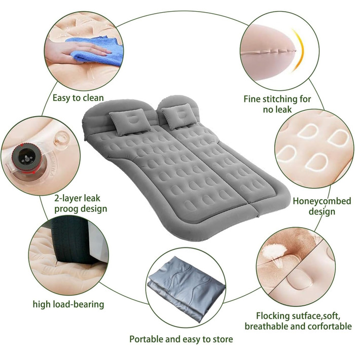 Автомобільний матрац, кемпінговий, зручний матрац для сну, надувний матрац з повітряним насосом для кемпінгу, подорожей на свіжому повітрі, для XPENG Xiaopeng P7 P7i G3 G6 G9 N5 BETA 2021 2022 2023, сірий-флокований