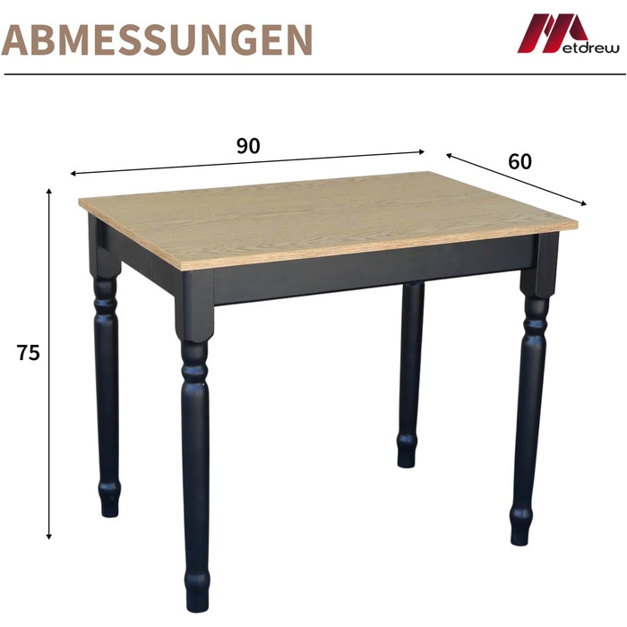 Дерев&39яний обідній стіл 90x60 см Компактний та стійкий З декоративними ніжками Для 2 осіб Невеликий кухонний стіл Скандинавський дизайн Стільниця Світлий дуб, 90 см x 60 см