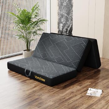 Складаний матрац Vamcheer, надзвичайно товстий гостьовий матрац - 15 см, 3-секційний складний гостьовий матрац з гелевої піни, для дорожнього ліжка, дорослих, кемпінгу, підлоги, гостьового ліжка (сірий, 90 x 200 x 15 см) 90x200x15