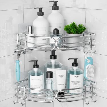 Душова полиця без свердління Душова полиця Кутова полиця Кутова полиця для ванної кімнати 2-Pack Організатор для ванної кімнати По