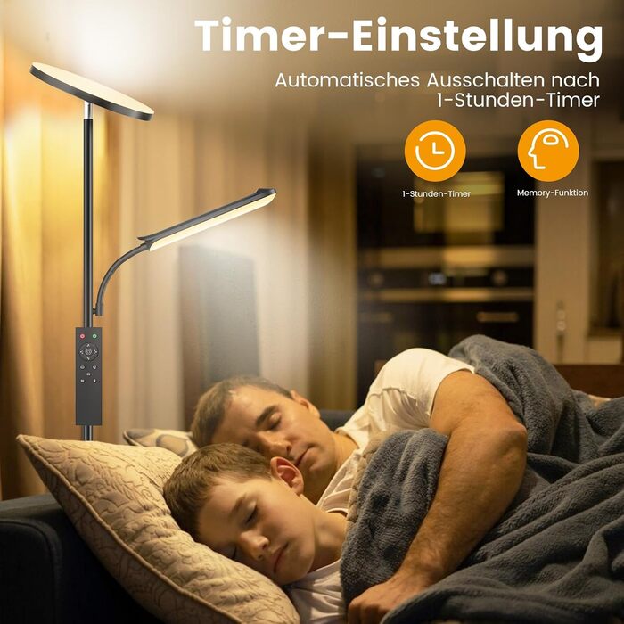 Сучасна торшерна лампа-розсіювач для вітальні 42 Вт, чорна, 175 см, з пультом керування